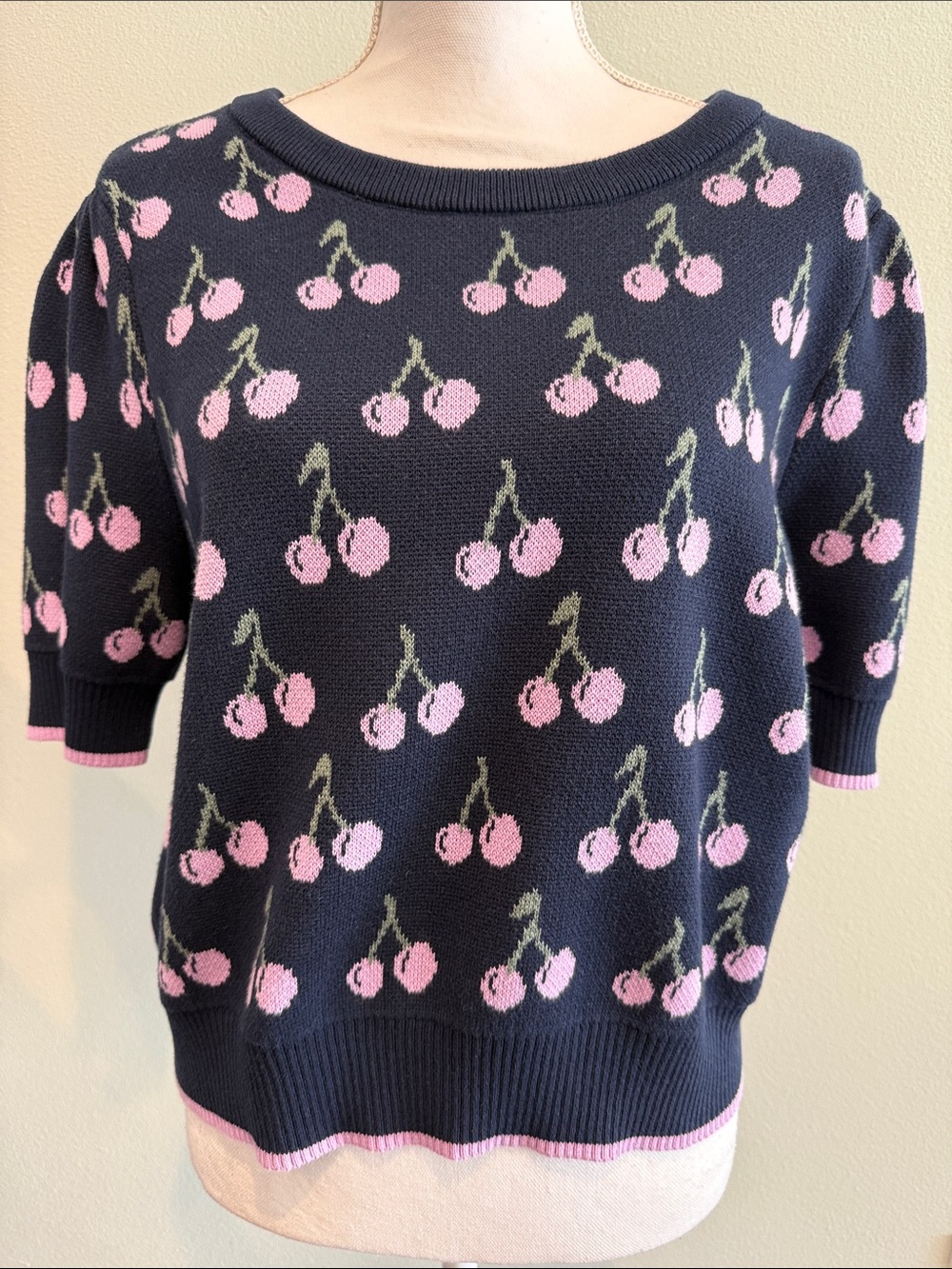 ON 34TH XL NWTS  Cherry-Print Scoop Neck Sweater PTP 21 stretches 231/2